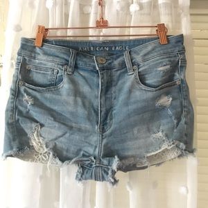Light Denim American Eagle Distressed Lace Shorts